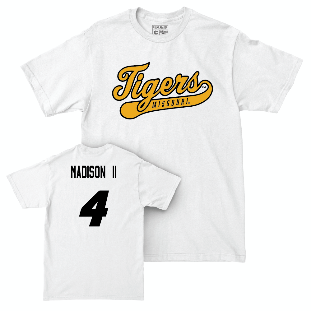 Football White Script Comfort Colors Tee  - James Madison II