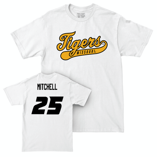 Men's Basketball White Script Comfort Colors Tee  - Mark Mitchell